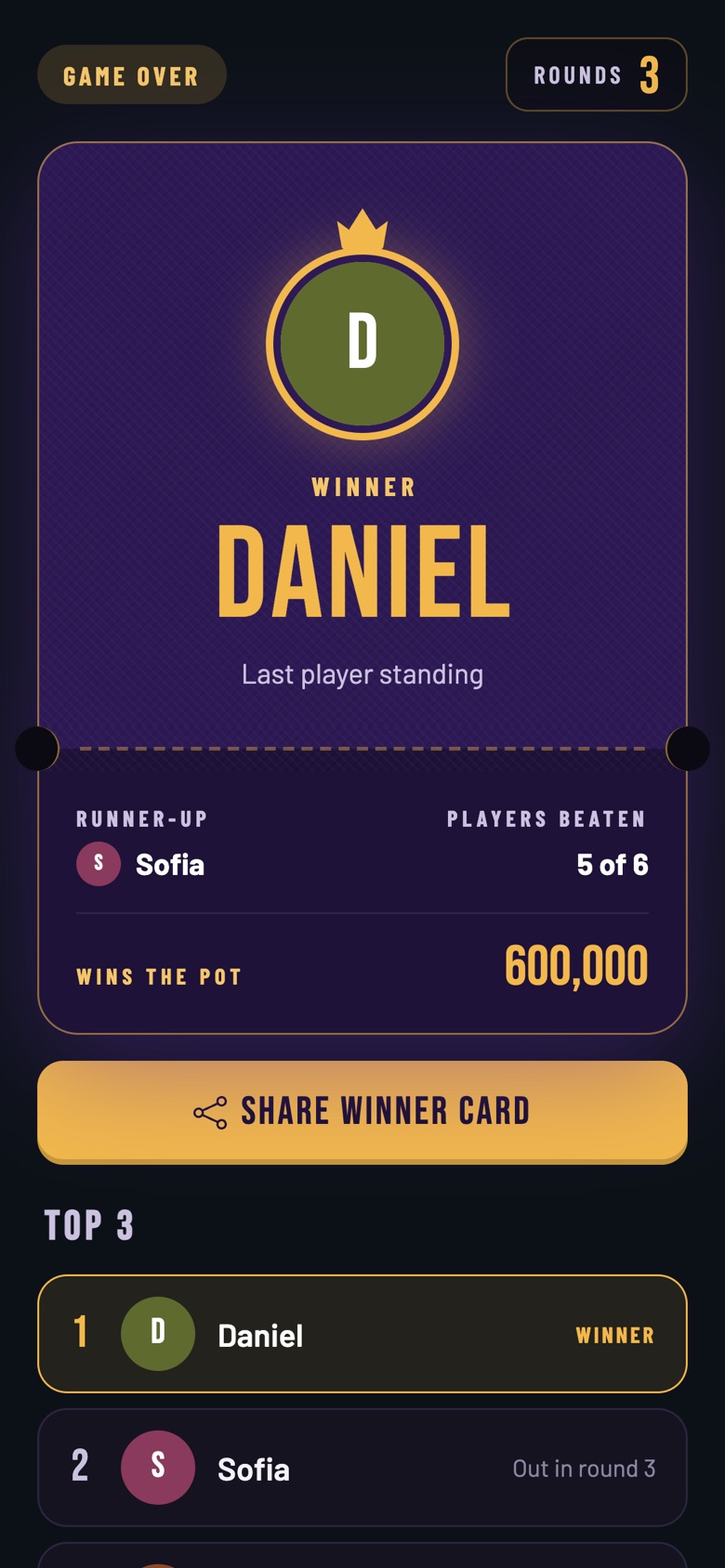 Winner screen